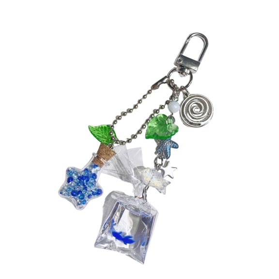 Multi Purpose Decorative Emotional Expression Wishes Bottle Keychain with Star Fish Shape Acrylic Keyring
