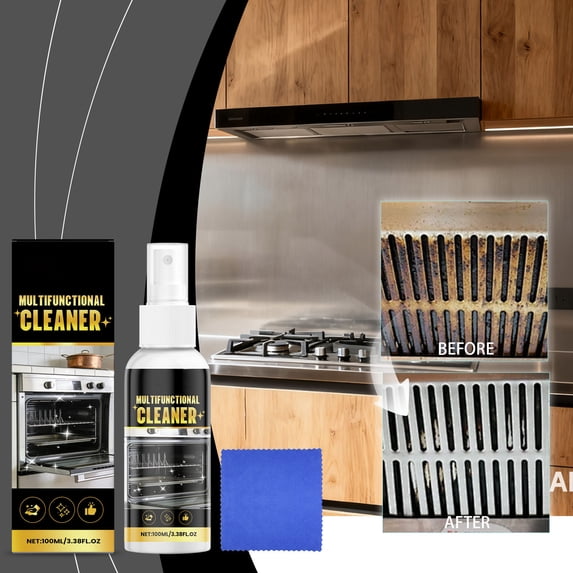Multi-Purpose Degreaser Cleaner for Kitchen Home Oven Stove Microwave Stainless Steel Grease Remover Spray Bottle 100ml with Microfiber Cloth