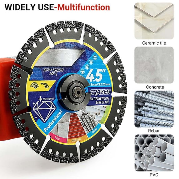 Multi-Purpose Diamond Saw Blade for Cutting Concrete, Brick, Metal, Ceramic & More, 4.5-Inch Angle Grinder Disc, 1-Pack