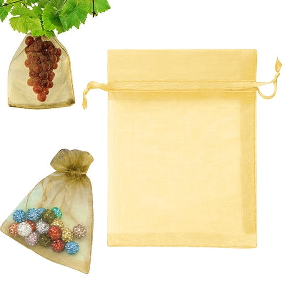 Multi-Purpose Drawstring Mesh Net Bag, Breathable Plant Protector Bag for Fruit, Easter Candy Packaging, Gold 3.94x4.72in, By VINOIC