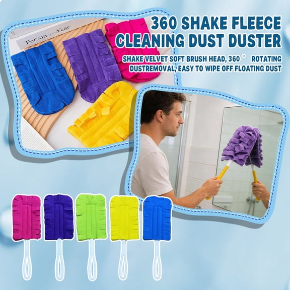 Multi-Purpose Duster Refills 1-Pack with Handle – 360° Washable Fleece Pads, Electrostatic for Both Dry Dusting and Damp Wiping, Universal Fit (Green)