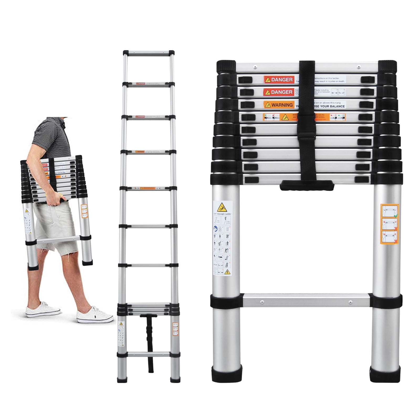 MultiPurpose Extension Ladder 10.5ft Aluminum Telescoping Ladder Attic