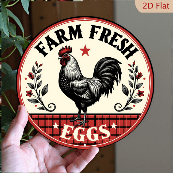 Multi-Purpose Farm aluminium Sign Farm Fresh Eggs 8X8 Inch Round aluminium Sign, OutdoorIndoor Use, Pre-Drilled Holes for Easy Hanging, Multi-Purpose
