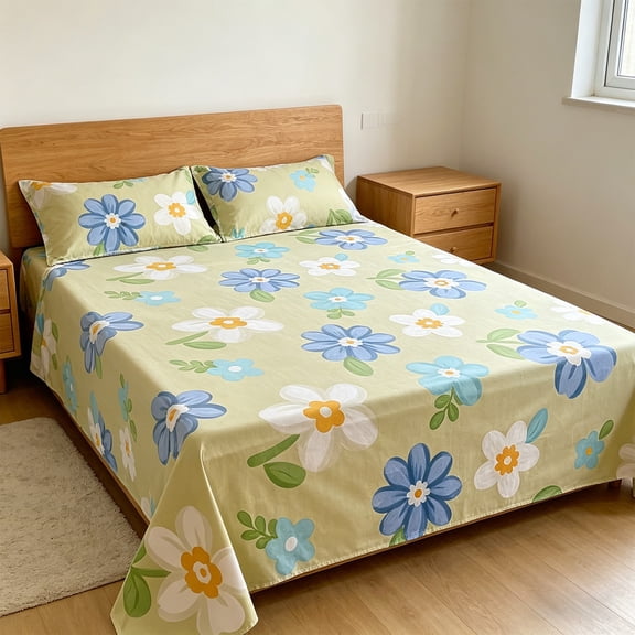 Multi-Purpose Floral Flat Bed Sheet & Mattress Protector, Comfortable Easy Care Bedding, Soft Washable Sheet for Single Double Bed Home Daily Use
