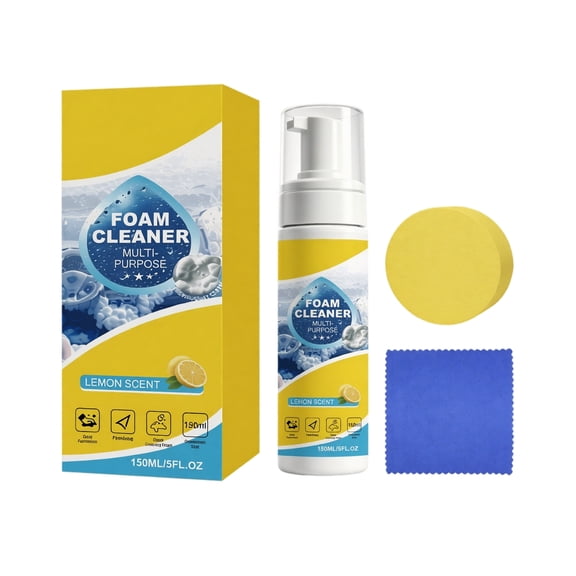 Multi Purpose Foam Cleaner for Car Interior Upholstery Dashboard Leather Fabric Plastic 150ml with Cleaning Cloth and Sponge
