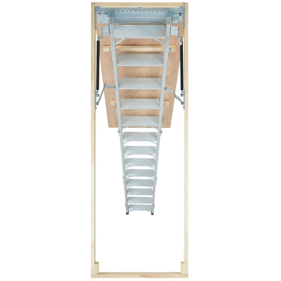 Multi-Purpose Foldable Attic Ladder, 350-Pound Load Capacity, 22.5 Inch x 63 Inch Aluminum Extension, Lightweight & Sturdy, Ideal for 9.5'-12' Ceiling Height, Quick Attic Access