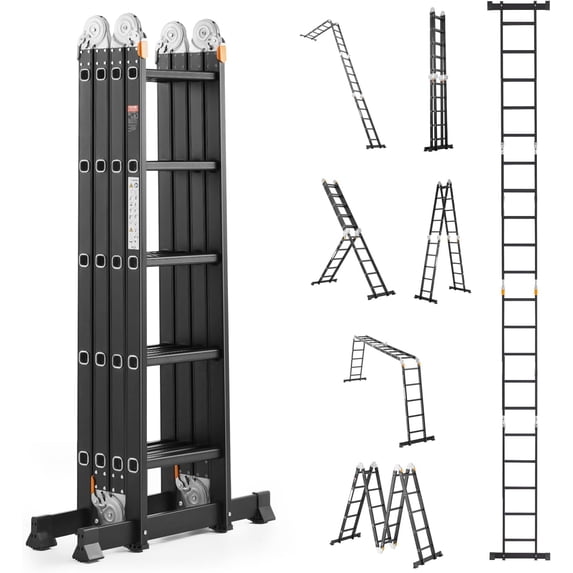 Multi-Purpose Folding Ladder Tall Extension Step Ladder A Step Telescoping Ladder Reach Height Heavy Duty Adjustable Ladder Capacity for Home Outdoor