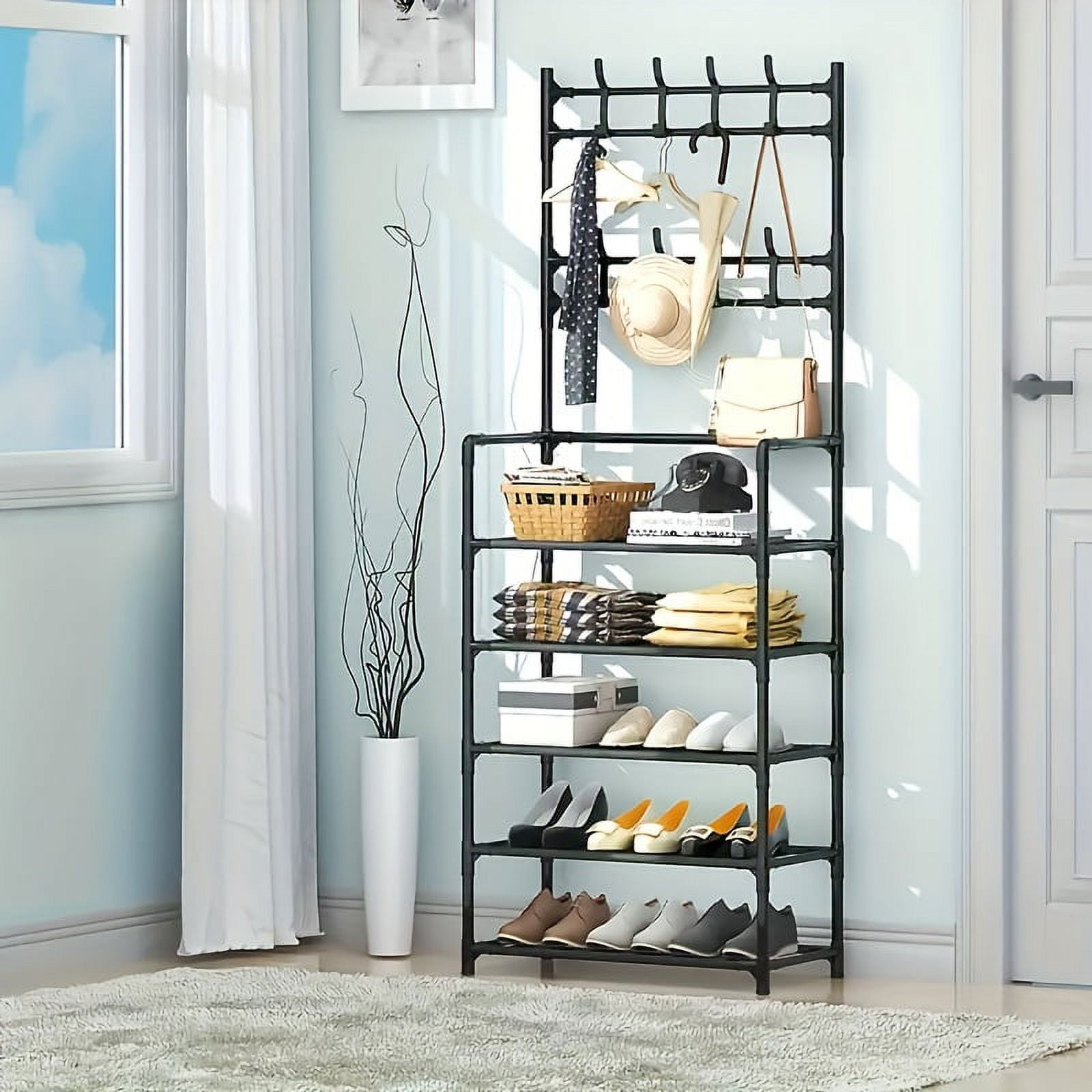 Multi-Purpose Freestanding Coat and Shoe Rack with 4-Tier Storage ...