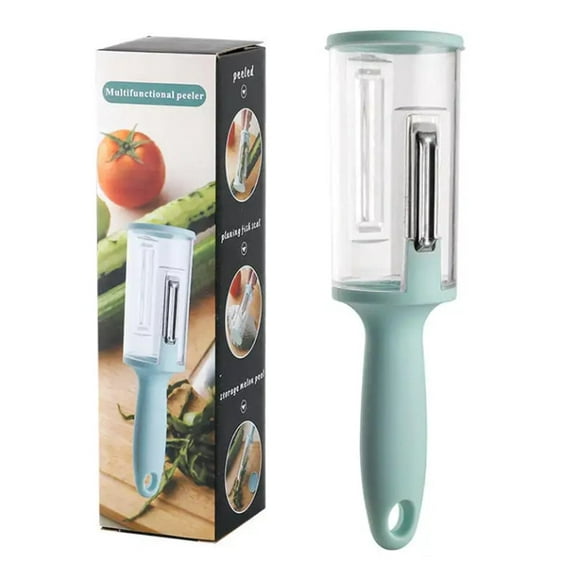 Multi-Purpose Fruit & Vegetable Peeler with Storage Container  Carbon Steel Blade & Fish Scale Remover, Ergonomic Handle for Easy Kitchen Prep TIKA