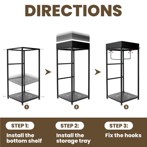 Multi-Purpose Garden Tool Rack, 3-Hook Vertical Storage with Stable Base, Fits Long-Handled Tools for Patio