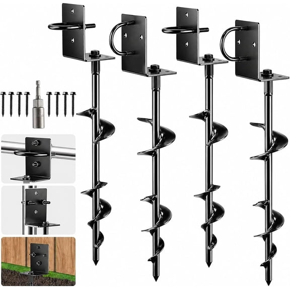 Multi-Purpose Ground Anchors, Trampoline Stakes Screw in, Fully Welded Anchors Stakes Heavy Duty 20'', Solid Anchors for Trampoline, Swing Set, Carport, Shed, , Mobile (4 Set)