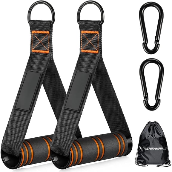 Multi-Purpose Gym Handles, Compatible with Cable Machines, Pulleys & Resistance Bands, Lat Pulldown Attachments, Home Gym Add-On Equipment (Black-Orange)