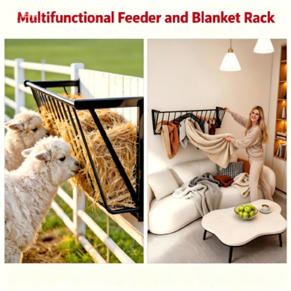 Multi-Purpose Hay Rack and Hanging Blanket Holder,63 in Long 67 Gallon Large Capacity,Space Saving Farm Hay Feeder for Indoor, Outdoor Use