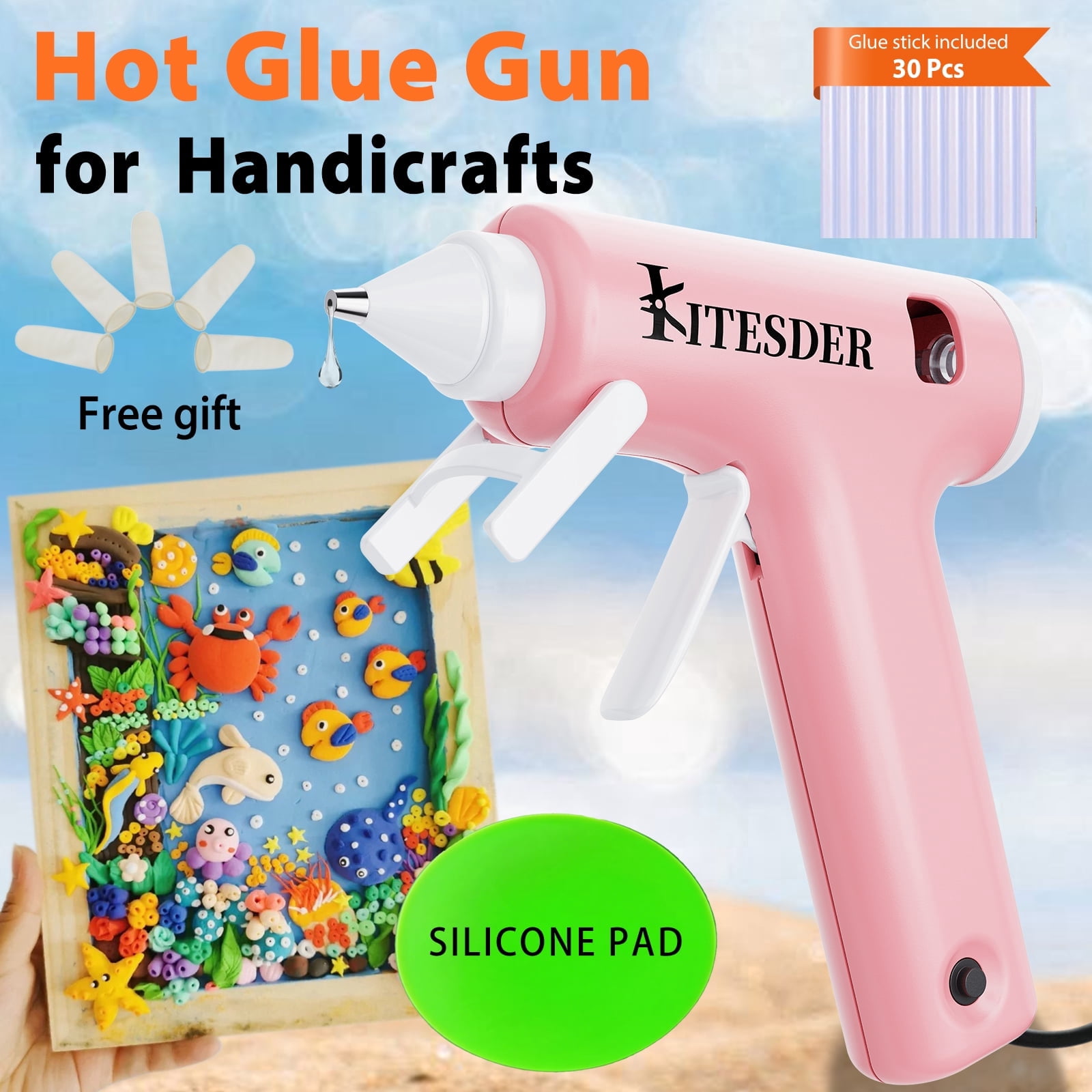 Multi-Purpose Hot Glue Gun Set, Mini Fast-Heating Hot Melt Glue Gun with 30 Glue Sticks, Silicone Mat and Finger Caps, for DIY Crafts, Home Repair and Art Making