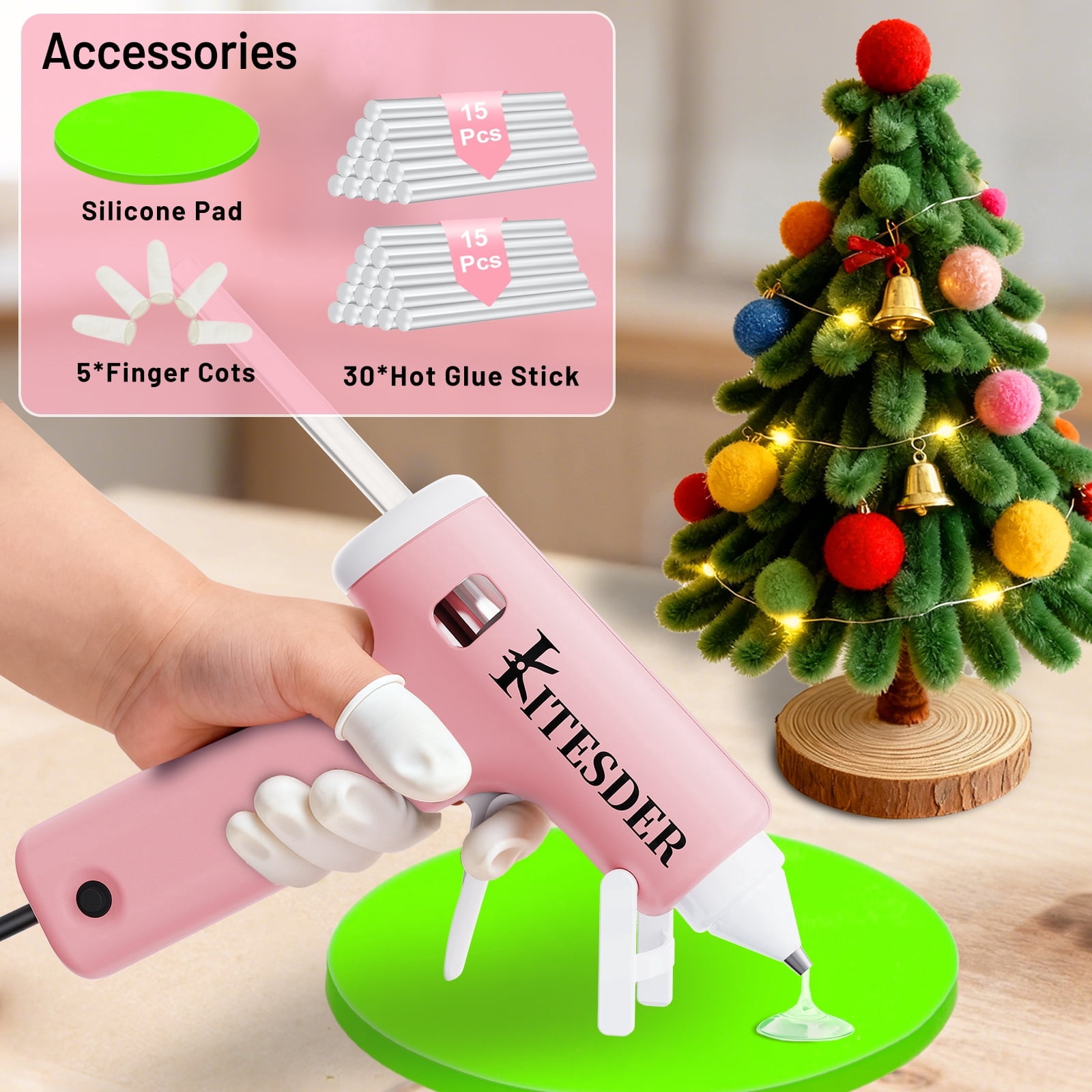 Multi-Purpose Hot Glue Gun Set, Mini Fast-Heating Hot Melt Glue Gun with 30 Glue Sticks, Silicone Mat and Finger Caps, for DIY Crafts, Home Repair and Art Making