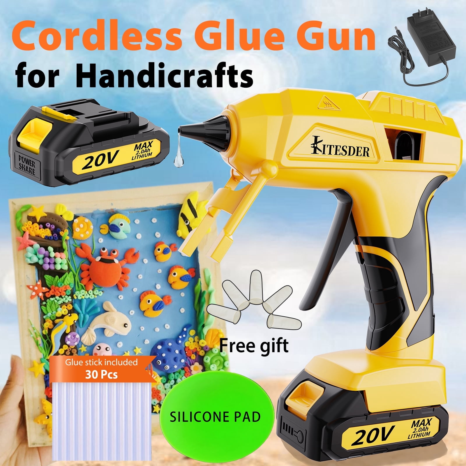 Multi-Purpose Hot Glue Gun Set, Mini Fast-Heating Hot Melt Glue Gun with 30 Glue Sticks, Silicone Mat and Finger Caps, for DIY Crafts, Home Repair and Art Making
