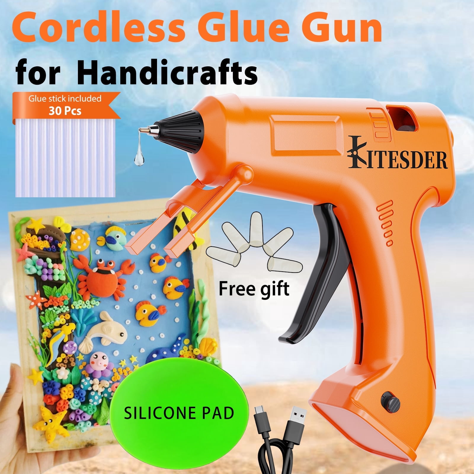 Multi-Purpose Hot Glue Gun Set, Mini Fast-Heating Hot Melt Glue Gun with 30 Glue Sticks, Silicone Mat and Finger Caps, for DIY Crafts, Home Repair and Art Making