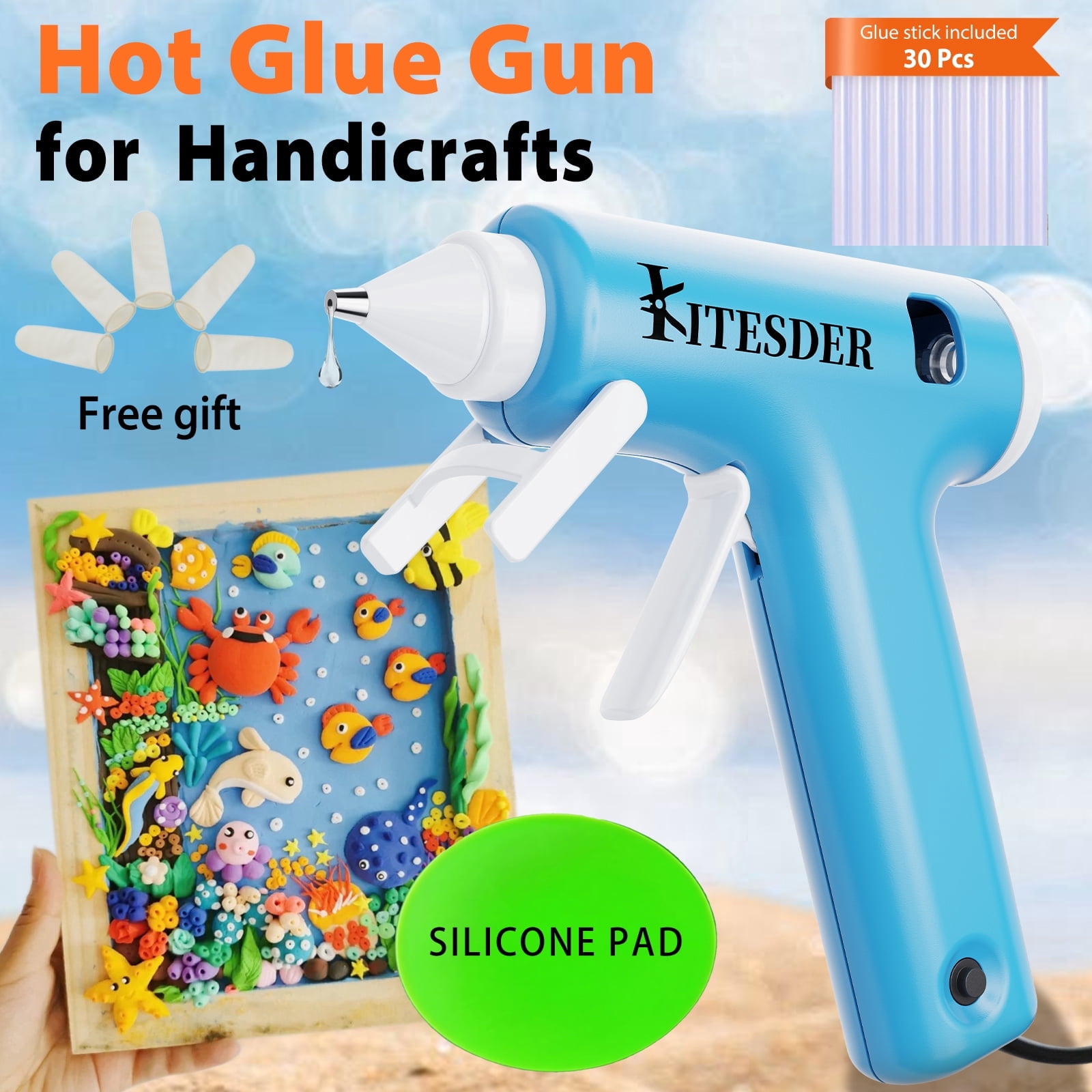 Multi-Purpose Hot Glue Gun Set, Mini Fast-Heating Hot Melt Glue Gun with 30 Glue Sticks, Silicone Mat and Finger Caps, for DIY Crafts, Home Repair and Art Making