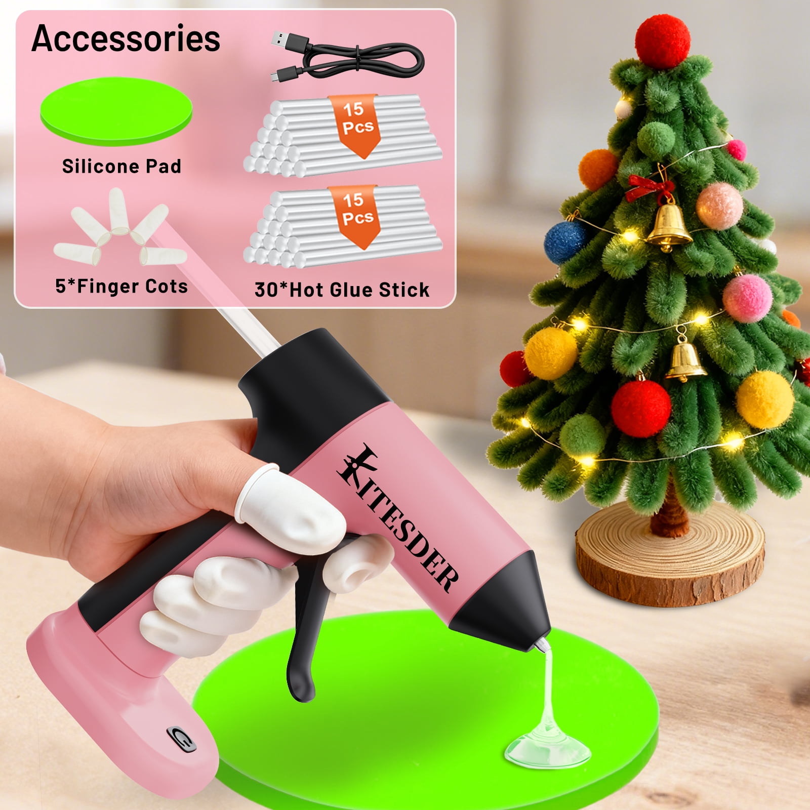 Multi-Purpose Hot Glue Gun Set, Mini Fast-Heating Hot Melt Glue Gun with 30 Glue Sticks, Silicone Mat and Finger Caps, for DIY Crafts, Home Repair and Art Making