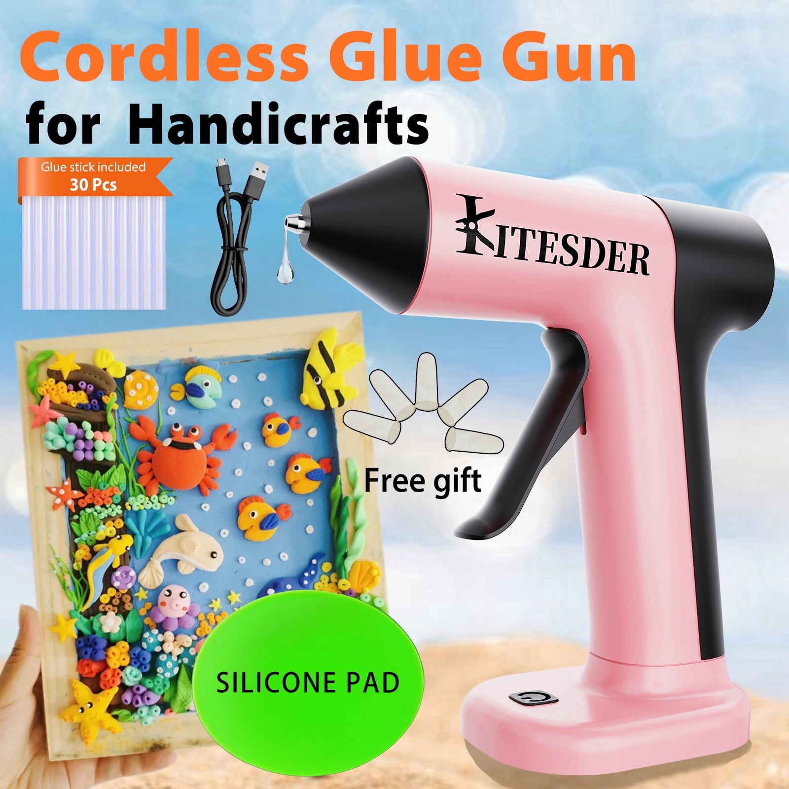Multi-Purpose Hot Glue Gun Set, Mini Fast-Heating Hot Melt Glue Gun with 30 Glue Sticks, Silicone Mat and Finger Caps, for DIY Crafts, Home Repair and Art Making