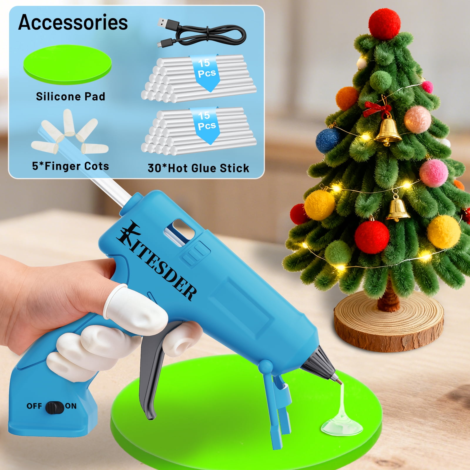 Multi-Purpose Hot Glue Gun Set, Mini Fast-Heating Hot Melt Glue Gun with 30 Glue Sticks, Silicone Mat and Finger Caps, for DIY Crafts, Home Repair and Art Making