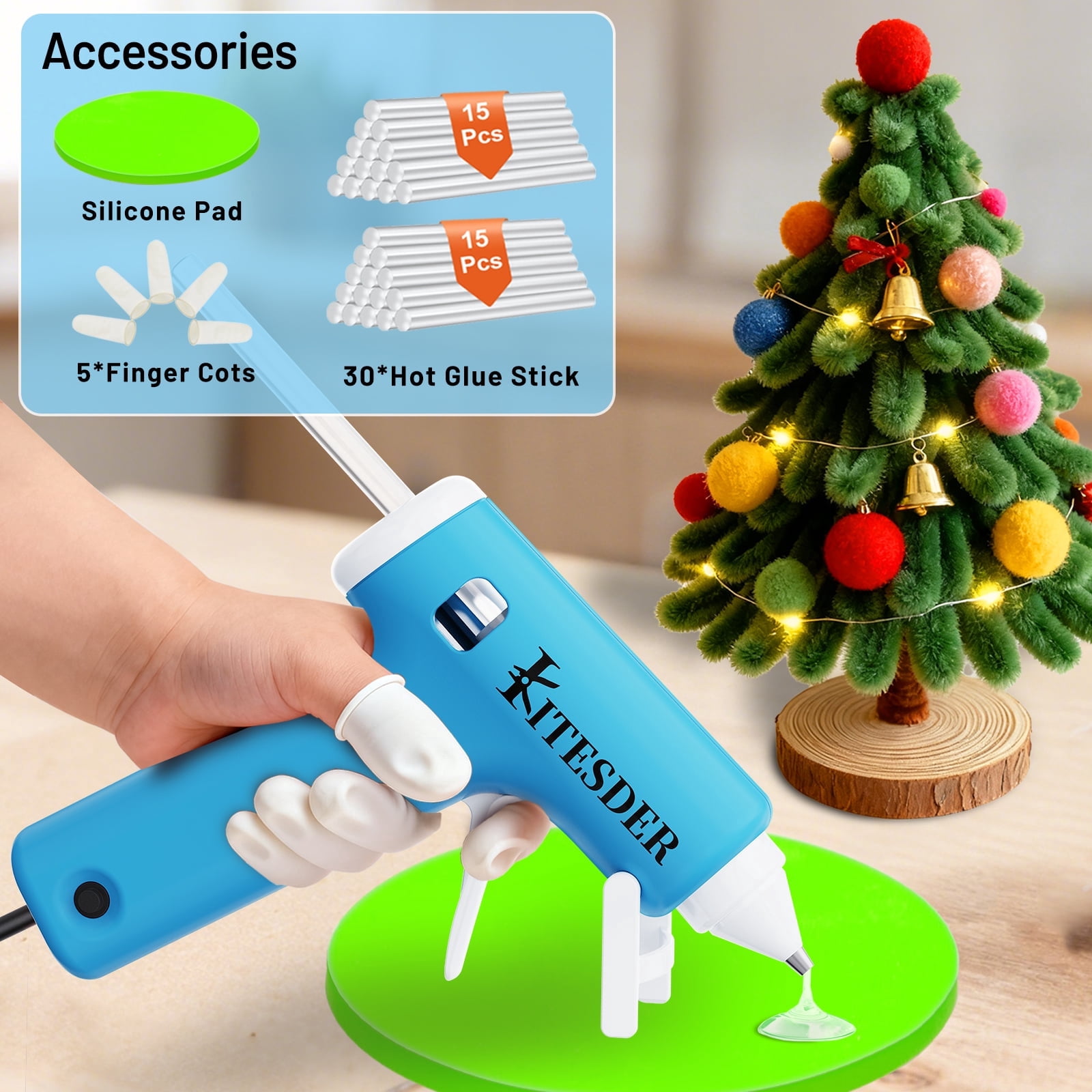 Multi-Purpose Hot Glue Gun Set, Mini Fast-Heating Hot Melt Glue Gun with 30 Glue Sticks, Silicone Mat and Finger Caps, for DIY Crafts, Home Repair and Art Making