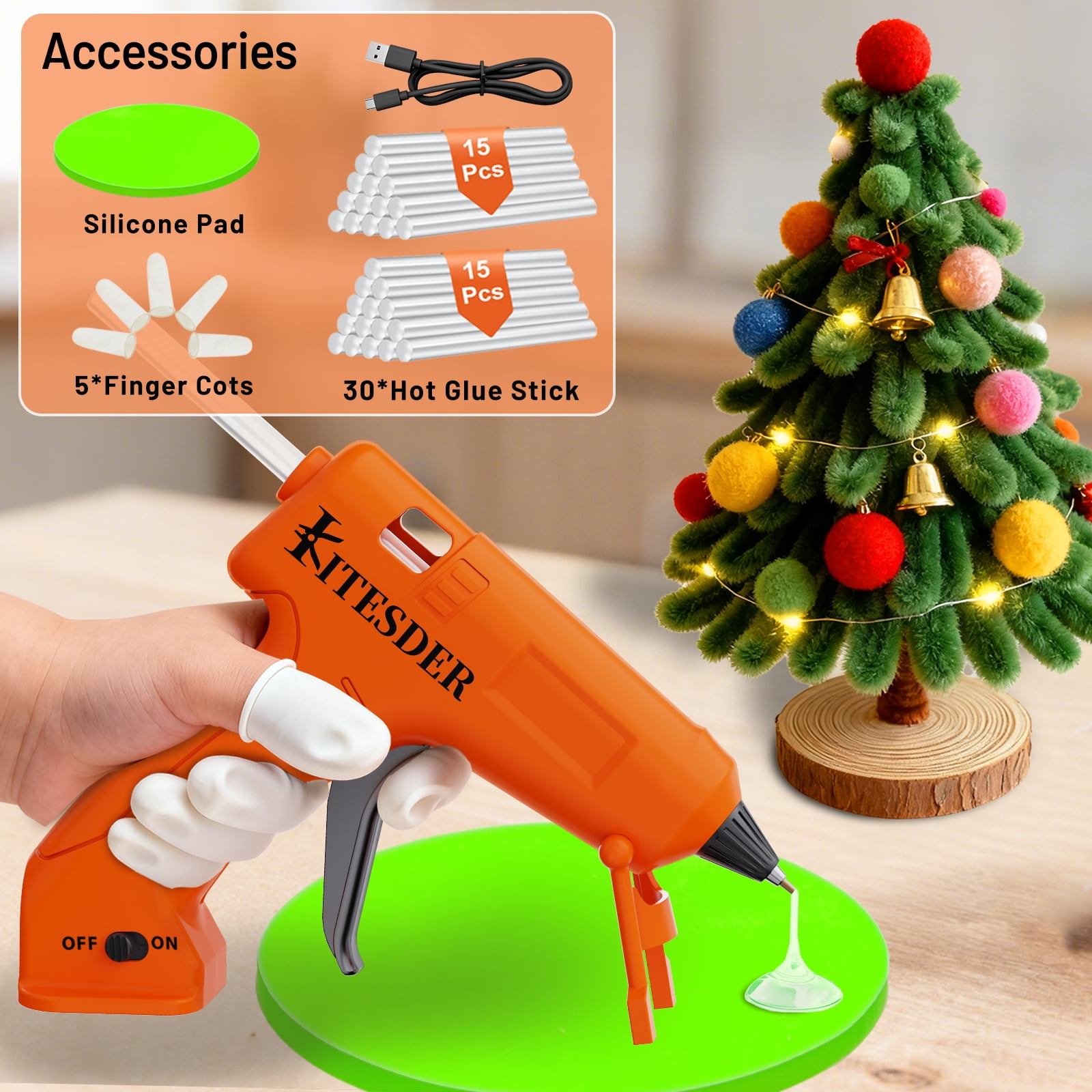 Multi-Purpose Hot Glue Gun Set, Mini Fast-Heating Hot Melt Glue Gun with 30 Glue Sticks, Silicone Mat and Finger Caps, for DIY Crafts, Home Repair and Art Making