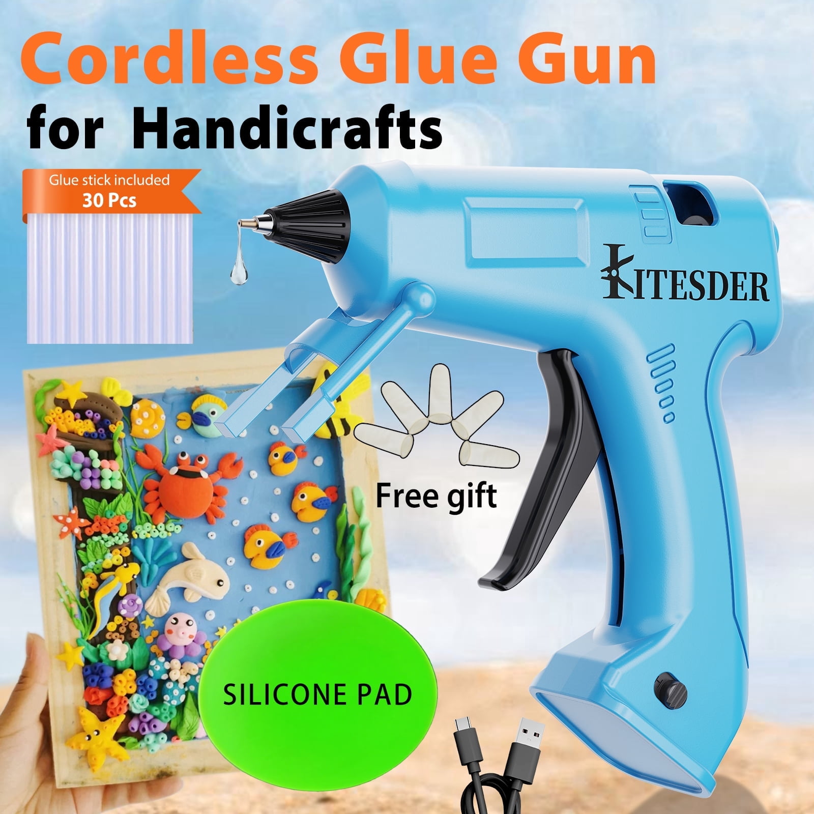 Multi-Purpose Hot Glue Gun Set, Mini Fast-Heating Hot Melt Glue Gun with 30 Glue Sticks, Silicone Mat and Finger Caps, for DIY Crafts, Home Repair and Art Making