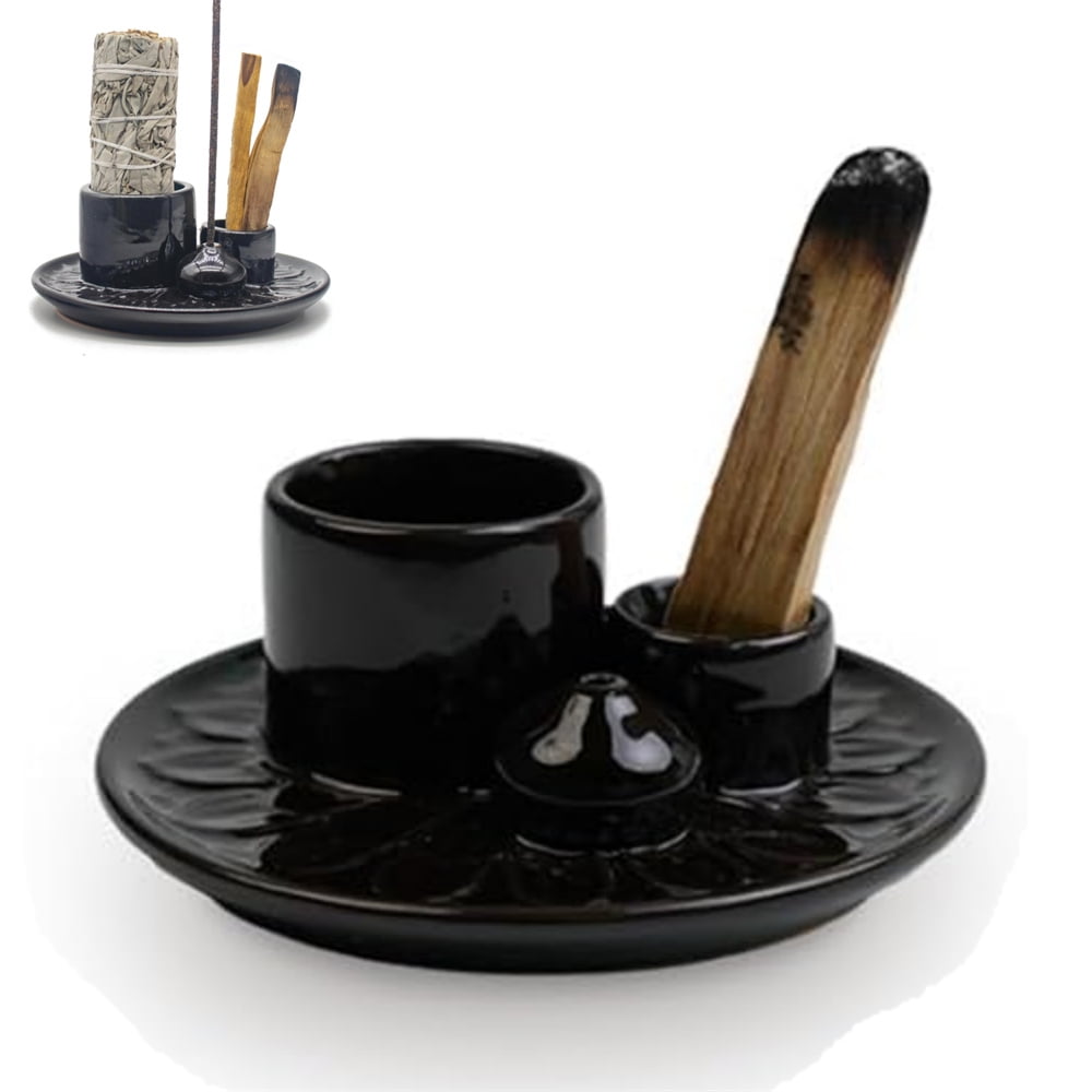 Framendino 4-in-1 Ceramic Incense Holder - Burner For Palo Santo, Sage, Incense Cones & Sticks (Blue)