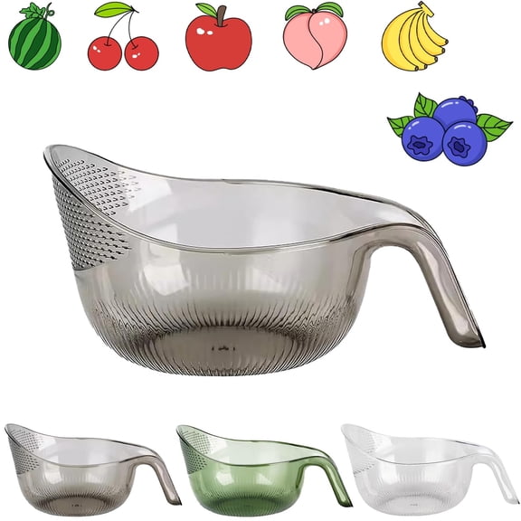 Multi-Purpose Kitchen Colander Strainer, Rice Fruit & Vegetable Washing Bowl with Handle, for Efficient Draining & Rinsing