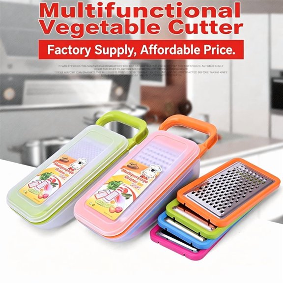 Multi Purpose Kitchen Grater, Stainless Steel Blades Fruit Veggie Cutter Shredder with Storage Box