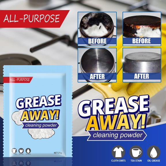 Multi-Purpose Kitchen Stain Remover Powder, Grease Cleaner for Cooktop and Sink, Natural Formula (Sodium Bicarbonate), 25g