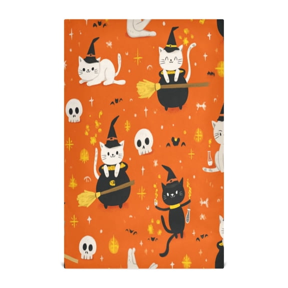 Multi-Purpose Kitchen Towels 28x18 Inch Dishcloths with Hanging Loop Decorative and Practical Towels for Kitchen, Dining Cartoon Cats in Witches' Hats