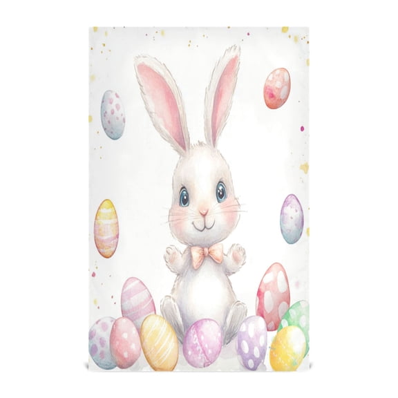 Multi-Purpose Kitchen Towels 28x18 Inch Dishcloths with Hanging Loop Decorative and Practical Towels for Kitchen, Dining Cartoon Easter Bunny and Eggs