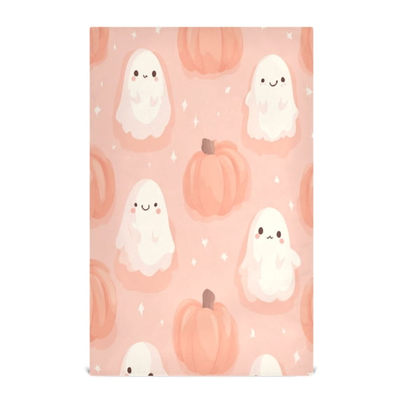 Multi-Purpose Kitchen Towels 28x18 Inch Dishcloths with Hanging Loop Decorative and Practical Towels for Kitchen, Dining Light Pink Ghosts and Pumpkins