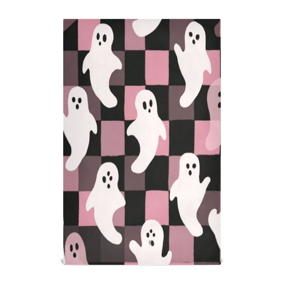 Multi-Purpose Kitchen Towels 28x18 Inch Dishcloths with Hanging Loop Decorative and Practical Towels for Kitchen, Dining Pink and Black Cartoon Ghosts
