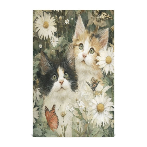 Multi-Purpose Kitchen Towels 28x18 Inch Dishcloths with Hanging Loop Decorative and Practical Towels for Kitchen, Dining Adorable Cats and Daisies