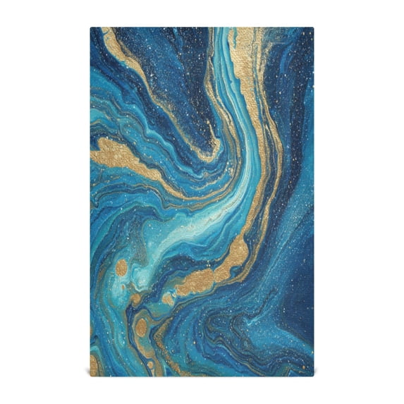 Multi-Purpose Kitchen Towels 28x18 Inch Dishcloths with Hanging Loop Decorative and Practical Towels for Kitchen, Dining Blue and Gold Ocean