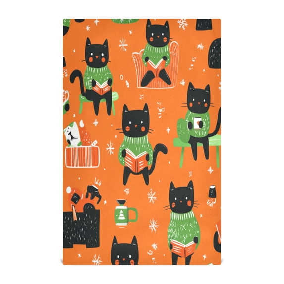 Multi-Purpose Kitchen Towels 28x18 Inch Dishcloths with Hanging Loop Decorative and Practical Towels for Kitchen, Dining Cartoon Black Cats Pattern