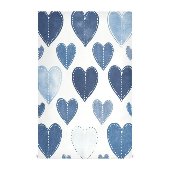 Multi-Purpose Kitchen Towels 28x18 Inch Dishcloths with Hanging Loop Decorative and Practical Towels for Kitchen, Dining Denim Heart Pattern
