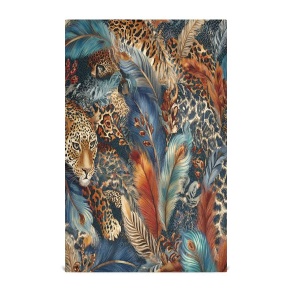 Multi-Purpose Kitchen Towels 28x18 Inch Dishcloths with Hanging Loop Decorative and Practical Towels for Kitchen, Dining Feathers and Leopard Print