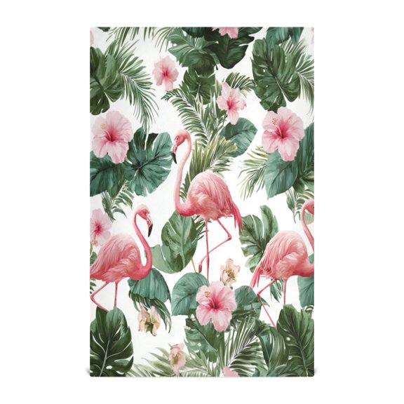 Multi-Purpose Kitchen Towels 28x18 Inch Dishcloths with Hanging Loop Decorative and Practical Towels for Kitchen, Dining Flamingo and Tropical Leaves