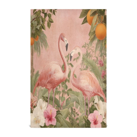 Multi-Purpose Kitchen Towels 28x18 Inch Dishcloths with Hanging Loop Decorative and Practical Towels for Kitchen, Dining Flamingos in Tropical Garden