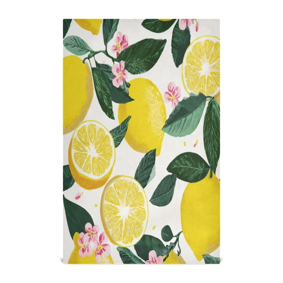 Multi-Purpose Kitchen Towels 28x18 Inch Dishcloths with Hanging Loop Decorative and Practical Towels for Kitchen, Dining Lemons and Pink Flowers