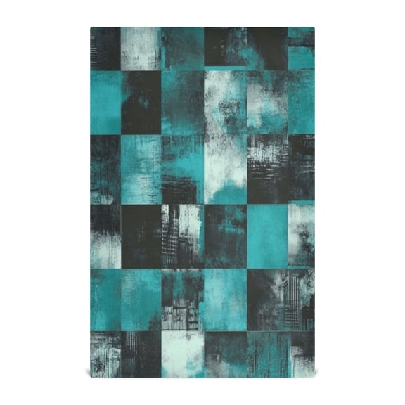 Multi-Purpose Kitchen Towels 28x18 Inch Dishcloths with Hanging Loop Decorative and Practical Towels for Kitchen, Dining Teal and Black Squares