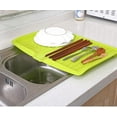 thumbnail image 1 of Multi-Purpose Kitchen Tray - Rectangular Tableware Storage Rack,Fruit and Vegetable Tray,Large Capacity Dish Drying Mat with Side Drainer,for Kitchen and Bathroom Use (17.6 x 12.2 inches,Green), 1 of 3