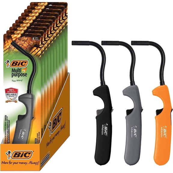 Multi Purpose Lighter with Flexible Metal Wand, Classic Collection, Great Lighter for Candles, Grills and Fireplaces, 10 Count Pack of Lighters