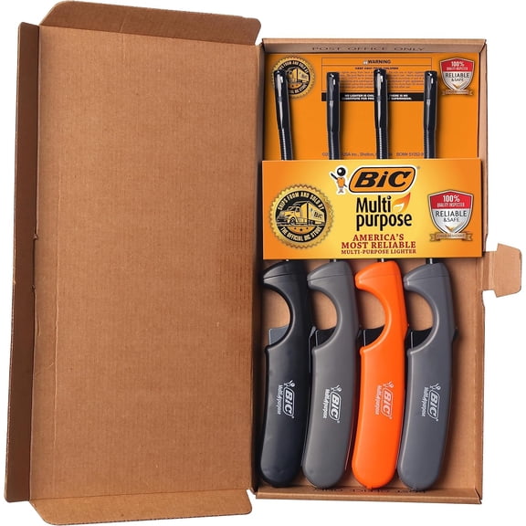 Multi Purpose Lighter with Long Flex Wand, Great Lighter for Candles, Grills and Fireplaces, 4 Count Pack of Lighters, Assorted Colors