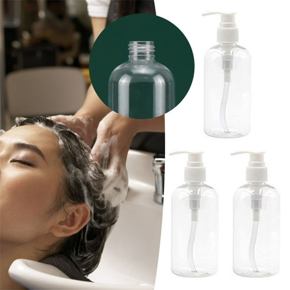 Multi-Purpose Liquid Dispenser Set - Thick Wall Empty Pump Bottles for Bathroom & Travel, Smooth Press 10oz Containers 3 Pack, Clear)