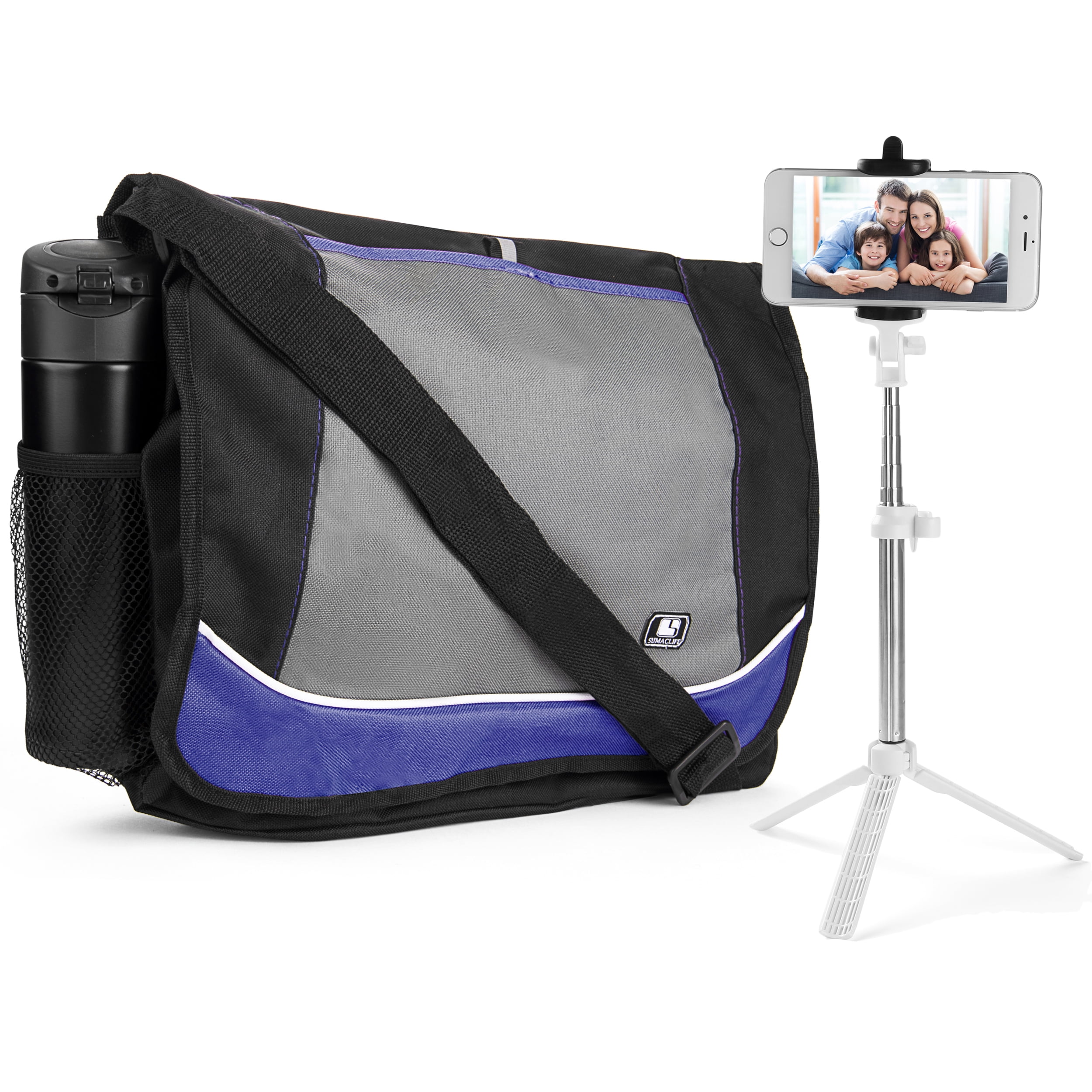 Sumaclife Multi Purpose Messenger Bag For Travel Gym Work Or School With Wireless Remote Control Selfie Stick And Mini Tripod For Smartphones Walmart